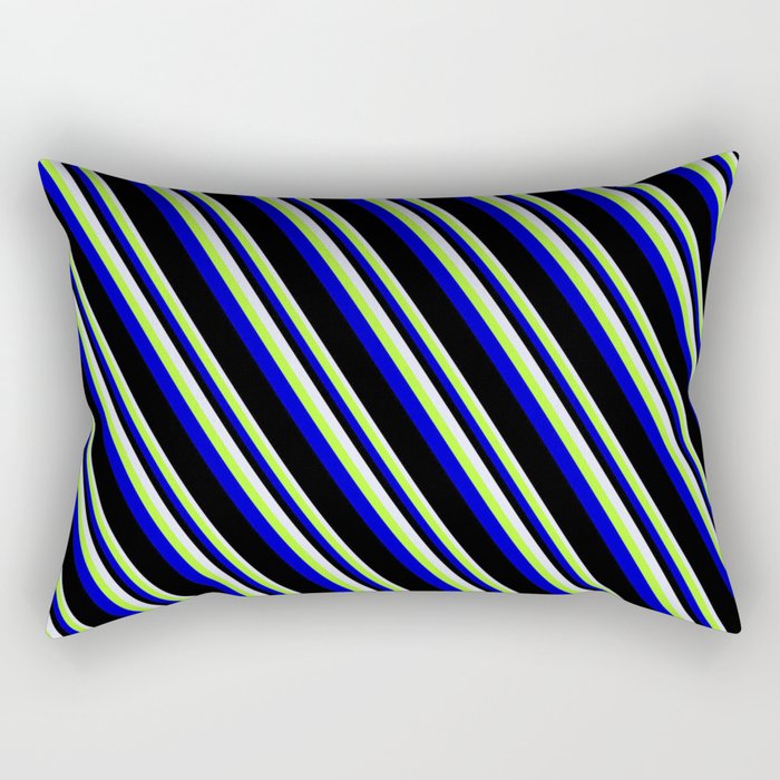 Lavender, Light Green, Blue & Black Colored Pattern of Stripes Rectangular Pillow