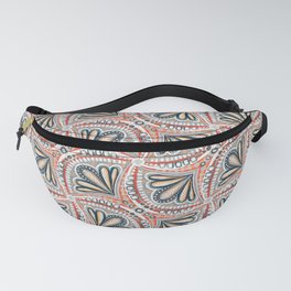 Textured Fan Tessellations in Red, White, Orange and Indigo Fanny Pack