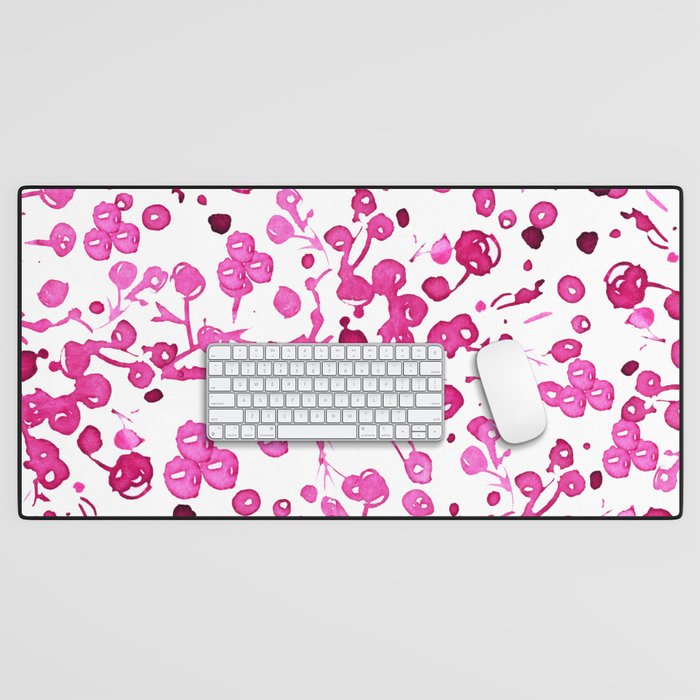 Girly fuchsia pink watercolor floral berries Desk Mat