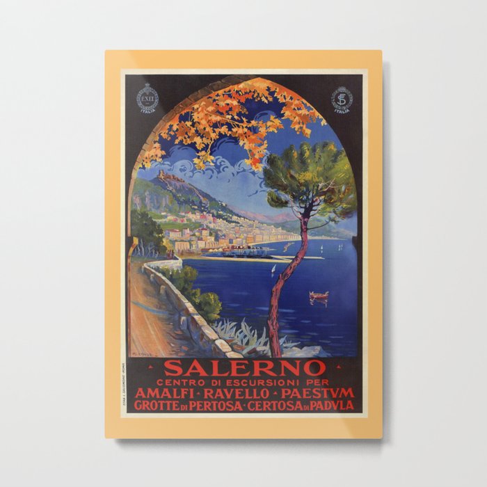 Salerno Italy vintage summer travel ad Metal Print