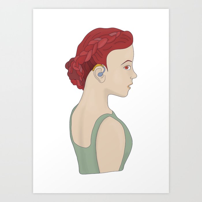 Girl using a hearing aid Art Print