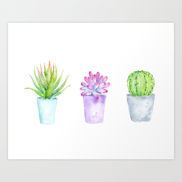 Watercolor Succulent Plants In Pots Art Print By Corner Croft Art | Society6