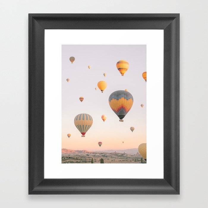 Magical Cappadocia | Hot Air Balloons at Sunrise Art Print | Pastel Color Travel Photography in Turkey Framed Art Print
