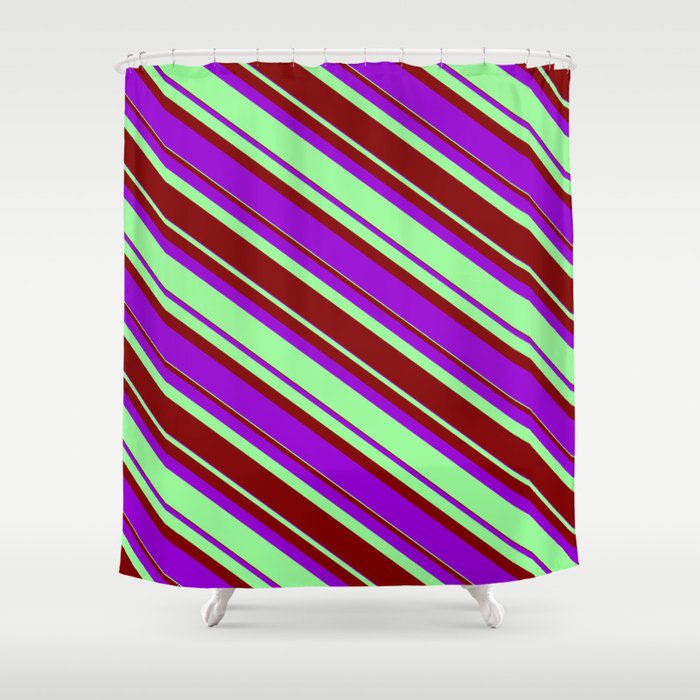 Green, Maroon, and Dark Violet Colored Lined/Striped Pattern Shower Curtain