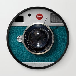 Blue Teal retro vintage camera with germany lens Wall Clock