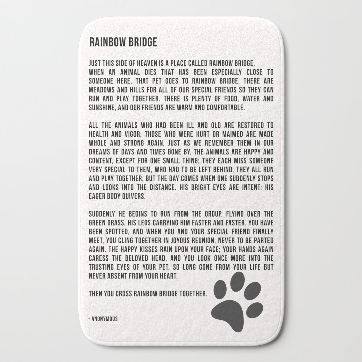 Rainbow Bridge Poem Inspirational Pet Love Bath Mat By