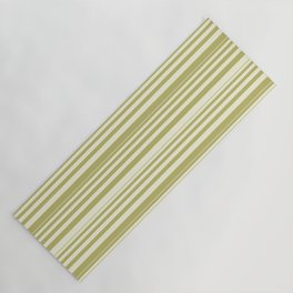 [ Thumbnail: Beige & Dark Khaki Colored Lined/Striped Pattern Yoga Mat ]
