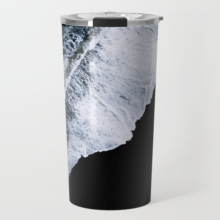 Waves crashing on a black sand beach – Minimal Landscape Photography Travel Mug