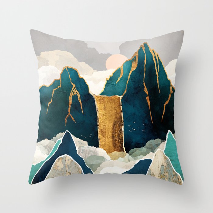 Golden Waterfall Throw Pillow by SpaceFrogDesigns | Society6