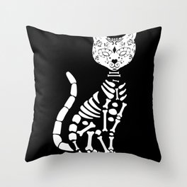 Cute Cat Sugar Skull Muertos Day Of Dead Halloween Throw Pillow