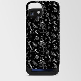 Black and White Christmas Snowman Doodle Pattern iPhone Card Case