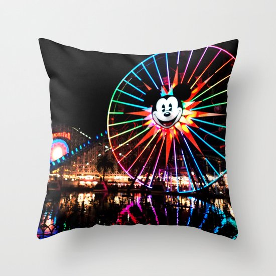Paradise Pier at Night Throw Pillow