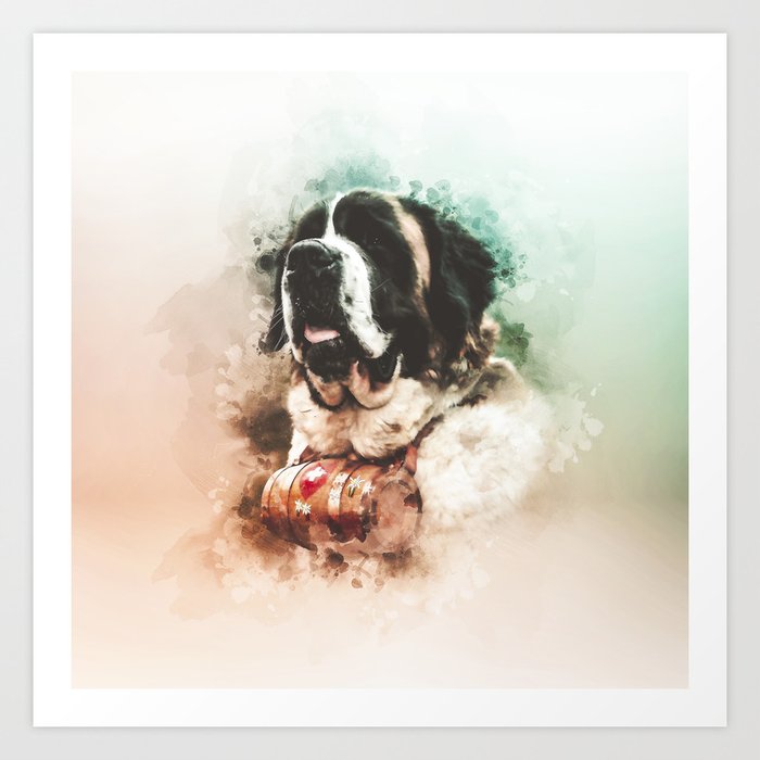 Saint Bernard Digital Watercolor Painting Art Print By Rhnpredator