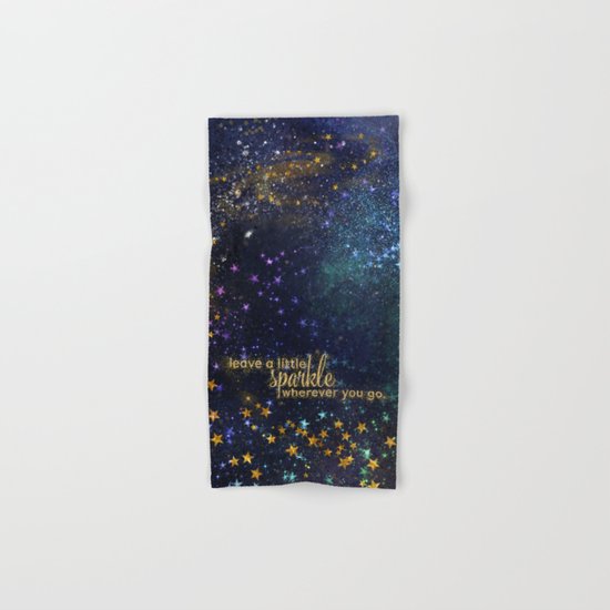Leave a little sparkle wherever you go - gold glitter Typography on dark space backround Hand & Bath Towel