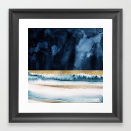 Navy Blue, Gold And White Abstract Watercolor Art Framed Art Print