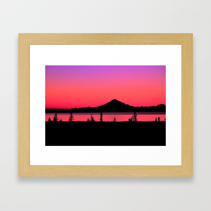 Pink Sunset Silhouette - Mt. Redoubt, Alaska Framed Art Print