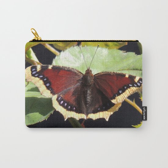 Mourning Cloak Butterfly at Rest on a Rose Leaf Carry-All Pouch