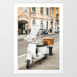 White Vespa of the Riviera | Italian Riviera classic travel photography, iconic wall art prints  Art Print