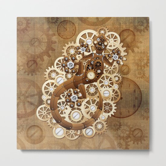 Steampunk Gecko Lizard Vintage Style Metal Print