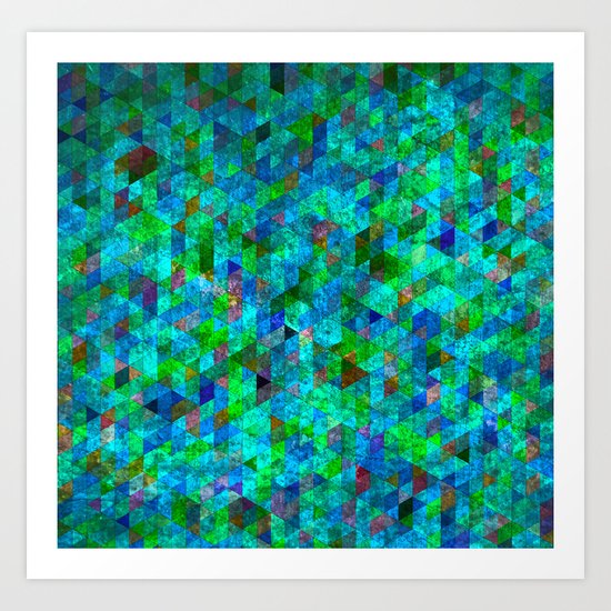 Colored Triangles Green / Blue Art Print
