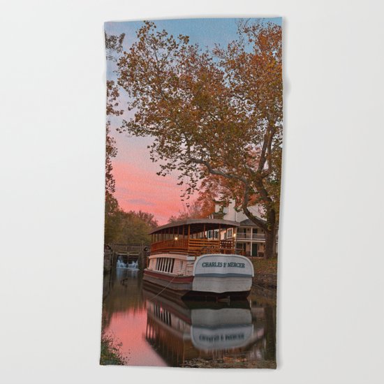 Autumn Twilight Canal Beach Towel