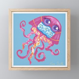 Jellyfish with Mask (Blue) Framed Mini Art Print