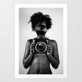 Woman with the camera | photography | black and white | Fine art | Poster | Black woman | Sexy Art Print