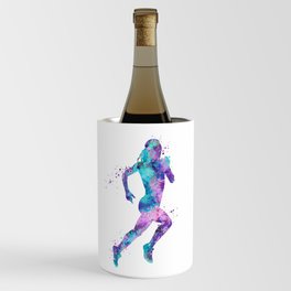 Girl Running Art Colorful Purple Pink Turquoise Watercolor Sports Art Wine Chiller