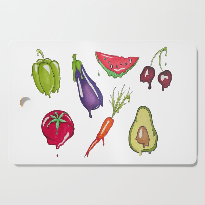 Trippy Melting Fruits and Vegetables - Hand Drawn Cutting Board