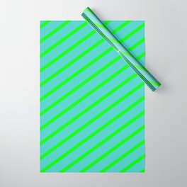 [ Thumbnail: Lime & Turquoise Colored Lines/Stripes Pattern Wrapping Paper ]