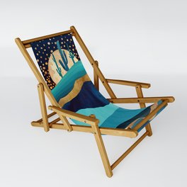 Indigo Desert Night Sling Chair | Nature, Watercolor, Moon, Hills, Contemporary, Desert, Indigo, Landscape, Blue, Curated 