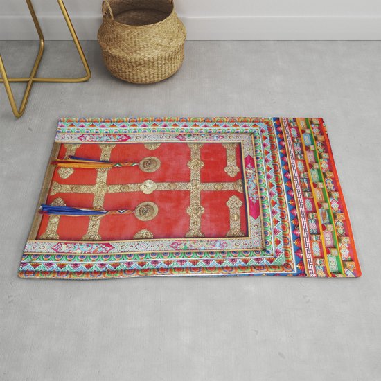 Colorful Handpainted Tibetan Buddhist Monastery Door Rug By