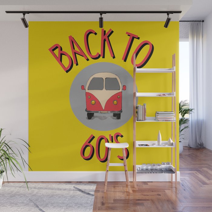 Back to 60s Retro Hippie Camper Van Yellow Wall Mural