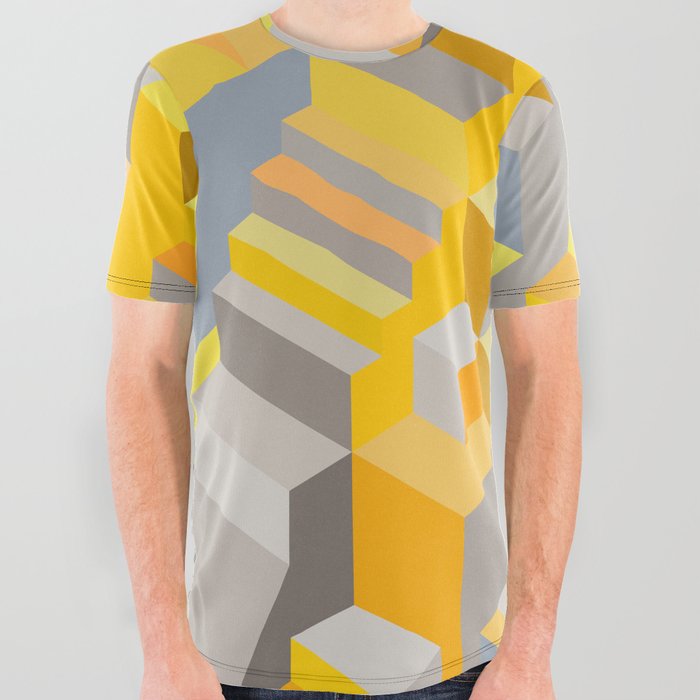 Labyrinth Marigold Yellow Grey All Over Graphic Tee