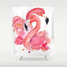 Watercolor loving couple pink flamingo Shower Curtain