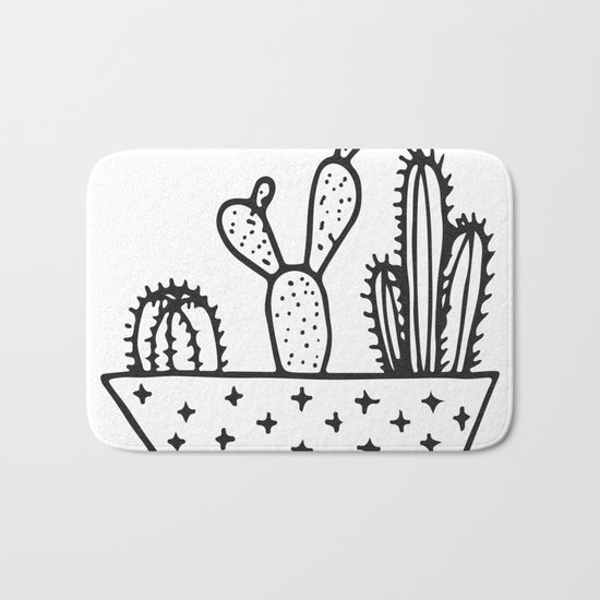 Cactus House Garden Black and White Bath Mat