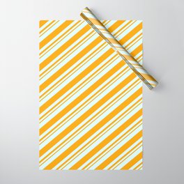 [ Thumbnail: Light Cyan and Orange Colored Lined/Striped Pattern Wrapping Paper ]
