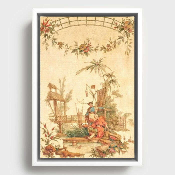Antique 18th Century Chinoiserie Scene Jean Baptiste Pillement Framed Canvas