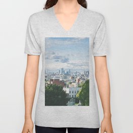 View of Manhattan skyline seen from Greenwood Cemetery in Brooklyn. Vintage style V Neck T Shirt