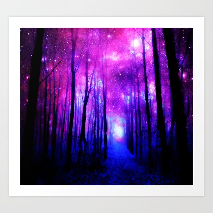 Magical Forest Path Fuchsia Purple Blue Art Print