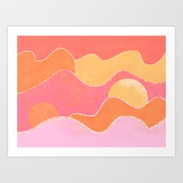 Sun Waves, abstract pink gold design Art Print