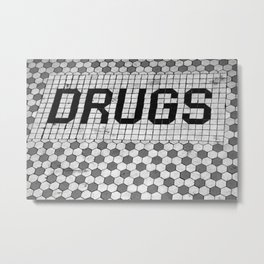DRUGS Tiled Pharmacy Doorstep Metal Print | Landscape, Black and White, Photo, Digital 