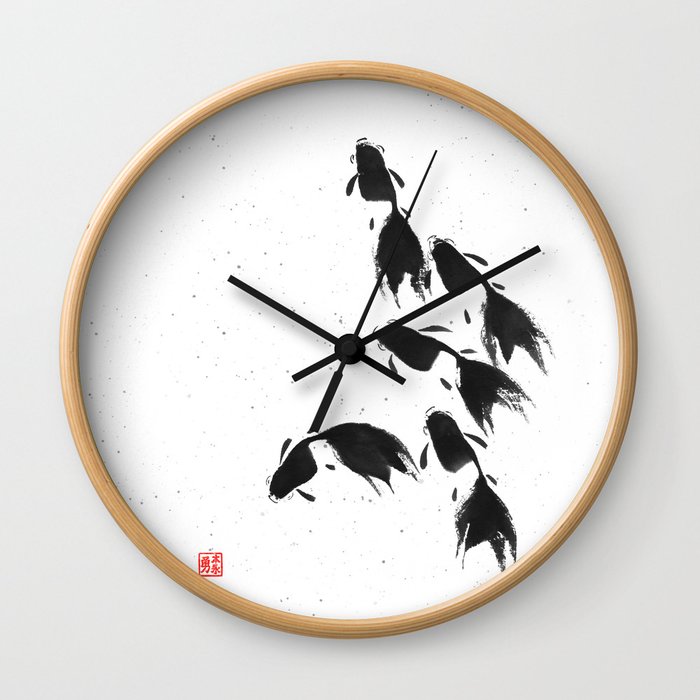 Find Your Own Path - Remastered Sumi-e Goldfish Wall Clock
