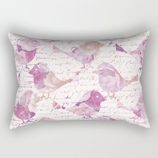 Vintage Flower Birds and handwriting pattern Rectangular Pillow
