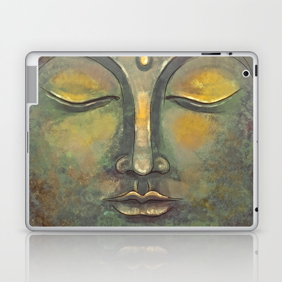 Rusty Golden Buddha Face Zen And Balance Watercolor Painting