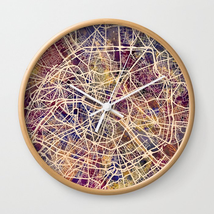 Paris France City Street Map Wall Clock