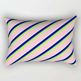 [ Thumbnail: Vibrant Light Green, Pink, White, Blue & Light Sea Green Colored Lined/Striped Pattern Rectangular Pillow ]