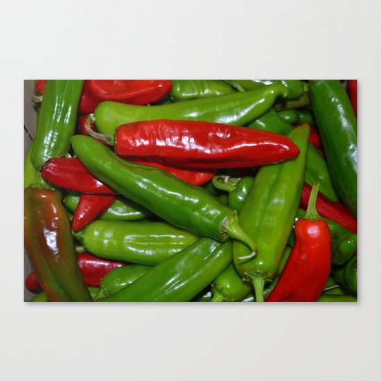 Green and Red Peppers Canvas Print