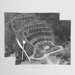 Hollywood Bowl aerial vintage, Los Angeles, California black and white photograph / photography Placemat