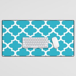 Arabesque Architecture Pattern In Cerulean Blue Desk Mat
